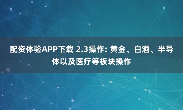 配资体验APP下载 2.3操作: 黄金、白酒、半导体以及医疗等板块操作